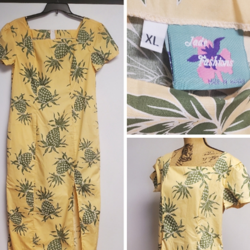 Jade Fashion Made in Hawaii  Yellow Pineapple Maxi Dress XL